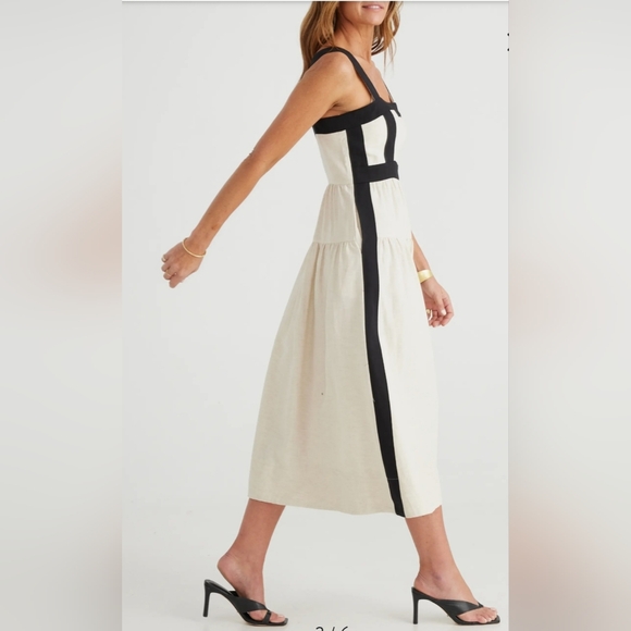 Brave+True Jolie Contrast Trim Tiered Midi Dress - Natural / Black - Picture 6 of 7